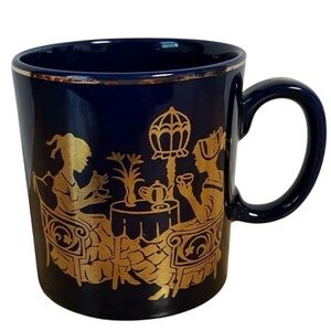 💕3/$30💕 Vintage Navy Blue & Gold Japanese Matcha Mug Ladies Afternoon Tea Design